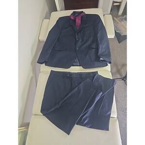 Alfani Mens 2 Piece Suit Blazer Slim Fit 40 Pant 34X30 Navy Blue 2 Button Blazer